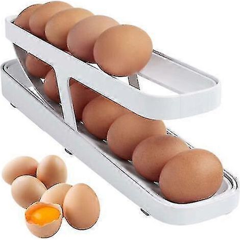 Distributeur d'œufs pour réfrigérateur, porte-œufs à roulettes automatique à 2 niveaux (1/4)