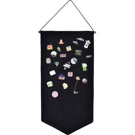 Boîte de rangement murale noire pour broches et bijoux. coffret en toile émaillée avec crochets. idéale pour boucles d'oreilles. colliers. sequins et bannières. (1/5)