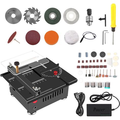 VURAHOME - Scie à banc multifonction 100W Mini scie à banc électrique Vitesse et angle réglables Profondeur de coupe de 16 mm avec lame à tige flexible et autres accessoires de coupe du bois Plastique (1/5)