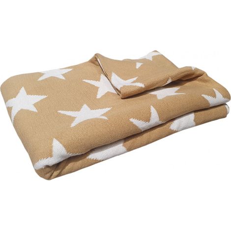 Plaid réversible coton beige, motif étoiles 100 x 150 cm - EDITH 6804 (1/3)
