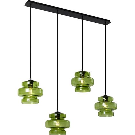 QAZQA Lampada a sospensione denise - Retrò - Vetro,Metallo - Verde/Nero - Oblungo/Tondo Max. 4 x Watt