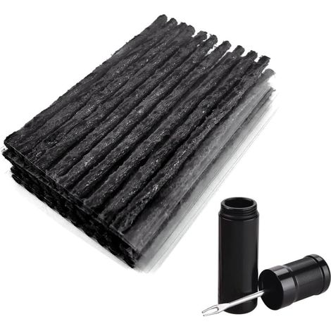 50 pcs Black Tire Puncture Wick Kit, Tire Puncture Repair Kit Wick, Tubeless Tire Repair Kit for Motorcycle, Car, Rubber Gasket (1/5)
