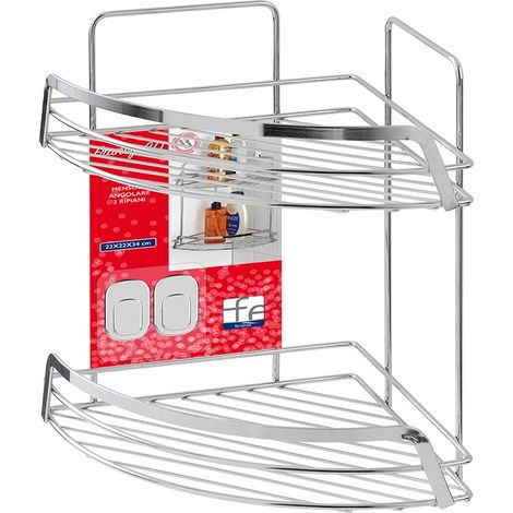 Mensola doccia angolare 2 ripiani in acciaio cromato dim. cm(lxpxh):22x22x36,5 FERIDRAS