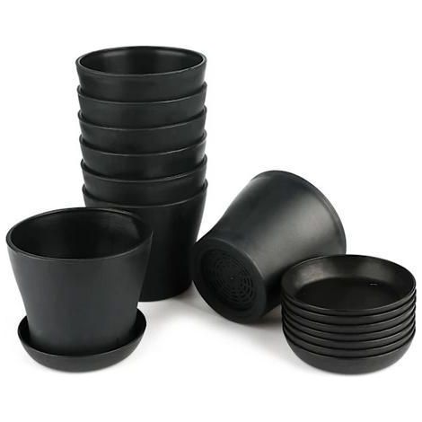 Lot de 8 pots de fleurs de 10 cm avec trous, petits pots pour cactus, pots ronds en plastique, pots de fleurs avec soucoupe pour bureau ou balcon.