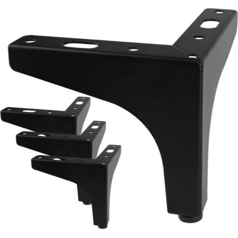Lot de 4 pieds de meubles de 10 cm (noirs), pieds de canapé, pieds de table en métal, pieds de meuble, adaptés aux canapés, meubles TV, tables basses, armoires et tables de chevet. (1/5)