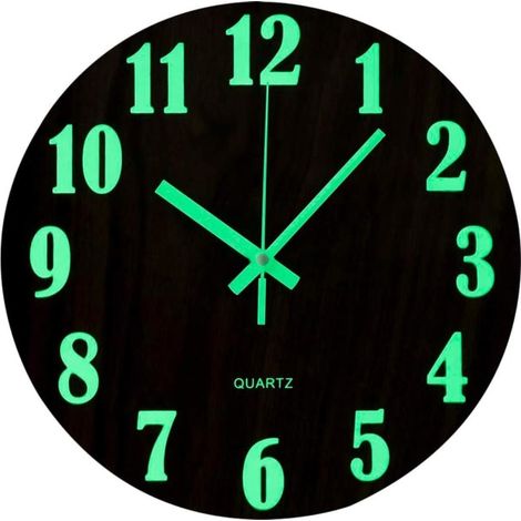 Horloge murale lumineuse de 30 cm (12 pouces), design silencieux en bois, avec veilleuse, horloge murale ronde, convient au salon et à la chambre.