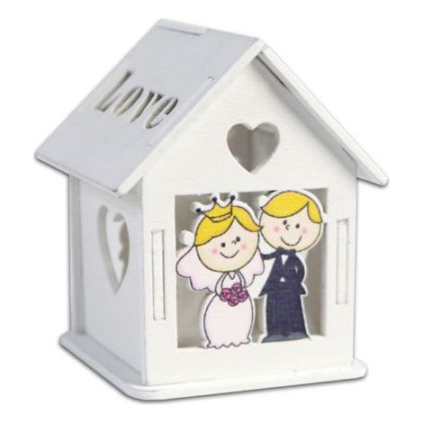 Trade Shop - 12 Scatolina Porta Confetti Bomboniera Matrimonio Casetta Con Tetto Apribile - (1/2)