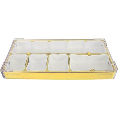 Stapelbare Aufbewahrungsbox für Uhrenteile, 5 Fächer, aus Acryl und Gummi, für Werkzeuge und Reparaturen, gelb.