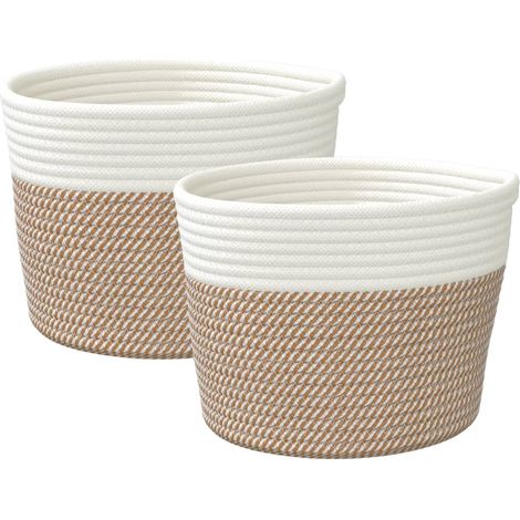 Paniers de rangement 2 pcs marron et blanc Ø24x18 cm coton
