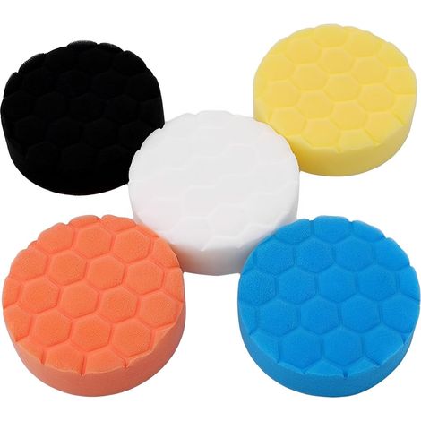Lot de 5 tampons de polissage de 125 mm, éponge de polissage 125 mm, velcro, disque de polissage 125 mm, éponge de polissage, embout de polissage pour ponceuse excentrique, disques de polissage pour (1/5)