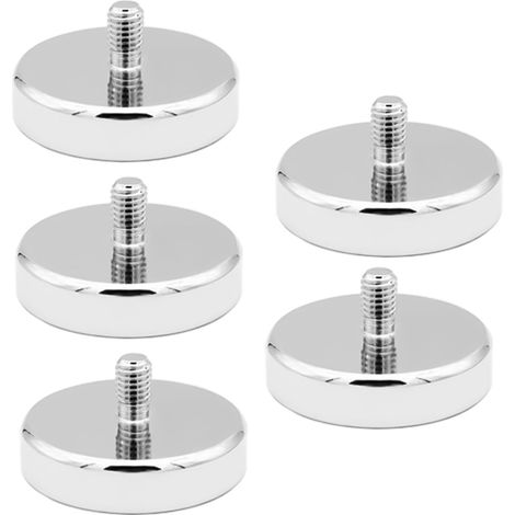 Lot de 5 Aimants en Néodyme : Filetage M6 32 mm, Force de Traction 32 kg, pour Vis à Œillet ou Crochet, Ronds (1/5)