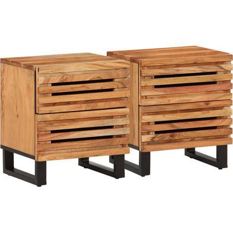 Set 2 comodini con cassetti 40 x 34 x 46 cm legno di acacia e ferro DEC034792