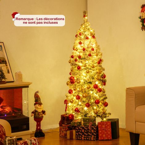 150CM Sapin de Noël Pré-éclairé Arbre Articulé avec 329 Branches en PVC Enneigé 180 Lumières LED Blanc Chaud 8 Modes Pied Métallique Pliable (1/3)