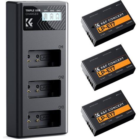 LP-E17 Batterie et Amélioré LCD Chargeur à Trois Slot Compatible avec R100 R50 RP R10 R8, Powershot V1, Rebel T8i T7i T6i T6s SL2 SL3 EOS M3 M5 M6 200D 77D 750D 760D 800D 8000D (1/5)