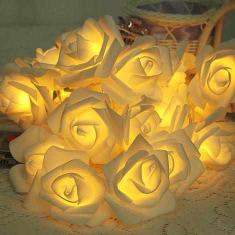 LED-Rosenlichterkette 3 m 20 künstliche LEDs batteriebetrieben Weihnachtsbeleuchtung für Schlafzimmer Partys Hochzeiten Valentinstag Geburtstage weiß (1/5)