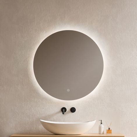 EMKE Miroir de salle de bain rond LED avec rétro-éclairage sans cadre Interrupteur tactile - Diamètre 70cm Lumière Blanche Froide