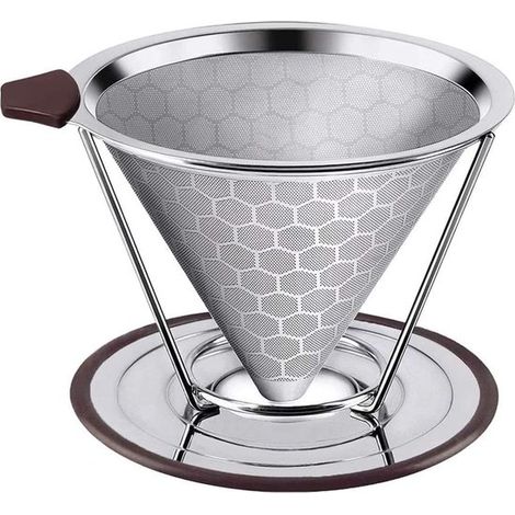 Hochpräziser, wiederverwendbarer Kaffeefilter aus Edelstahl 304 – lebensmittelecht – mit Doppelgewebe – Silikongriff – (A) (1/5)