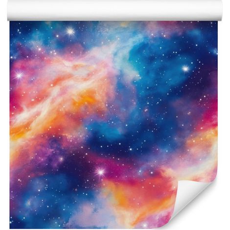 Papel pintado de galaxia en acuarela azul, violeta, coral y morado 50x1000 cm (1/5)