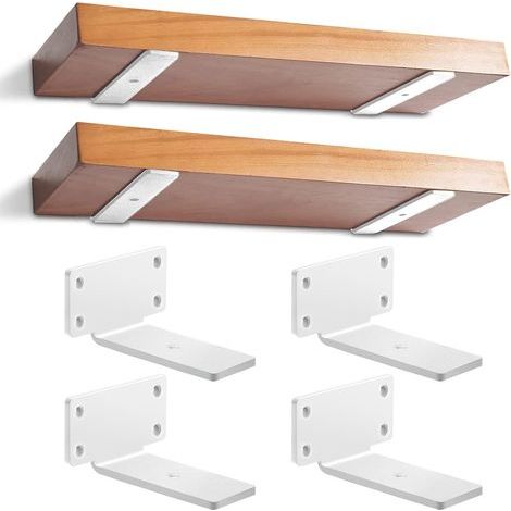 Lot de 4 - Support étagère flottante - Fixation murale métal - Montage invisible pour salon cuisine garage - Blanc - 12,5cm (1/5)