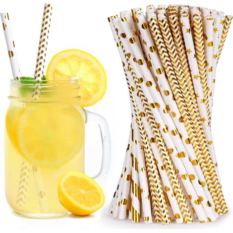 100 pajitas de papel reutilizables, pajitas a rayas de colores para tarros de cristal, vasos, cumpleaños, bodas, Navidad, baby showers, celebraciones y fiestas. (1/5)