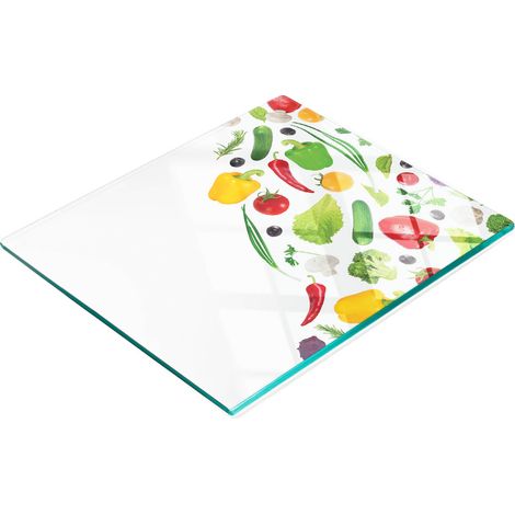 Tabla de servir de cocina de vidrio templado con dibujos de verduras, 60x52 cm (1/5)