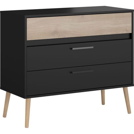 Commode - AALBORG - 3 tiroirs - Décor Noir et chene - Style Scandinave - L90,8 x P39,9 x H77,5 cm - PARISOT (1/5)