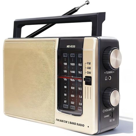 Radio Portable FM AM Ondes Moyennes, Radio Fonctionnant sur Batterie et Courant Alternatif, Radio de Poche pour Seniors avec Haut-Parleur, Radio Simple avec Poignée (1/5)