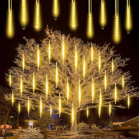 Météore Pluie Guirlande Lumineuses Exterieur, 480 LEDs Arbre Lumineux LED Etanche Decorative Douche Pluie Feux, Girlande de Lumière Exterieur pour Mariage Fête Arbre Sapin Deco Jardin, Jaune