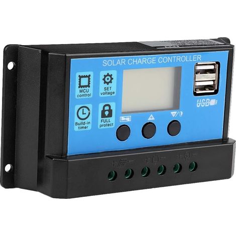 Contrôleur Solaire MPPT PWM 60A, 12V-24V, Chargeur de Batterie avec Écran LCD, Double USB, Protection Court-Circuit, Plastique ABS (1/5)