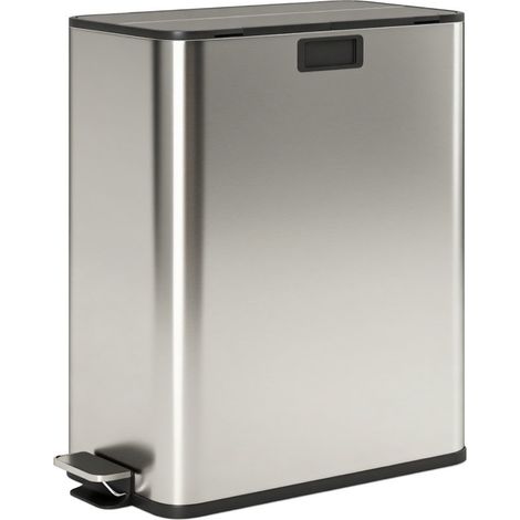 Poubelle de cuisine double 2×28L en acier inoxydable, couvercle papillon à fermeture douce, anti-traces, à pédale pour déchets et tri sélectif (1/5)