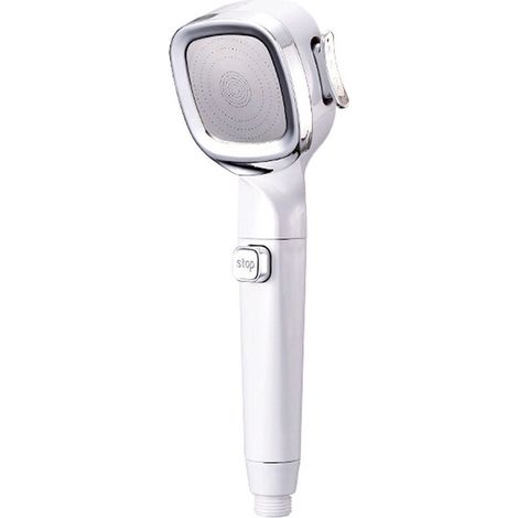 Chrome high-pressure hand shower with stop button, shower head, 3 jets to choose from, anti-limescale, with stop, universal type YMYNY