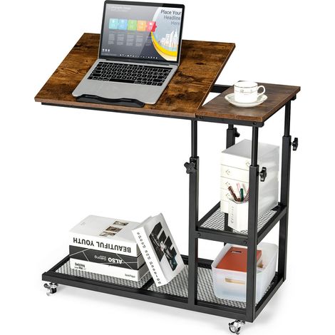 Adjustable C-Shaped Bedside Table Mobile Sofa Snack Tray Table Tiltable Tabletop (1/2)