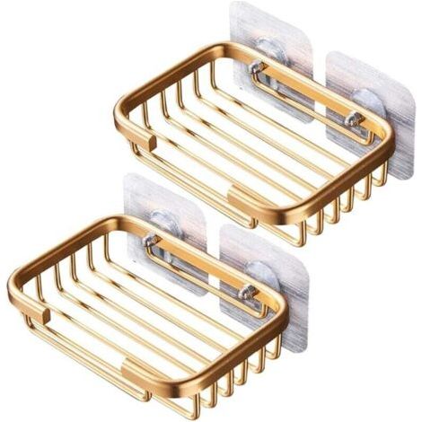 Ensemble de 2 pièces de porte-savon mural sans couture en aluminium pour salle de bain, sans eau et vidable, avec porte-savon de vidange (1/4)