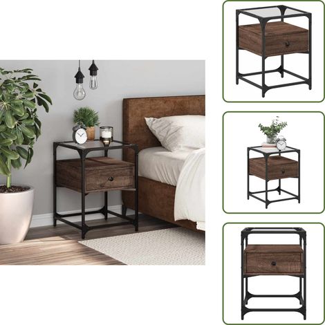 The Living Store Nachttisch Braun Eichen-Optik 40x40x55 cm Holzwerkstoff - Nachttisch - Beistelltisch - Wohnzimmerstil - Esszimmermöbel - Eiche Optik (1/5)