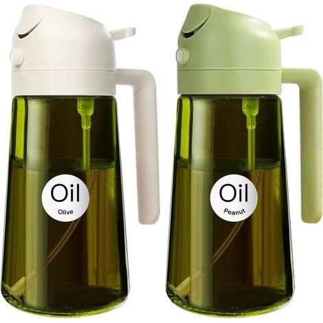 Juego de 2 pulverizadores de aceite - Botella de vidrio - Función de pulverización y vertido - Uso diario en la cocina - Verde y blanco - 470 ml (1/5)