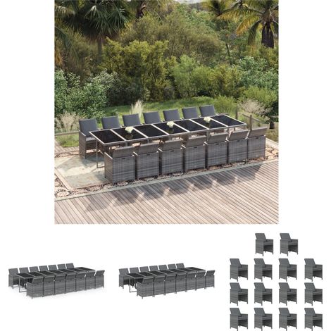 Gartenstuhl - vidaXL 15-tlg. Garten-Essgruppe mit Kissen Poly Rattan Grau - Gartenstuhl mit Rückenlehne (1/5)