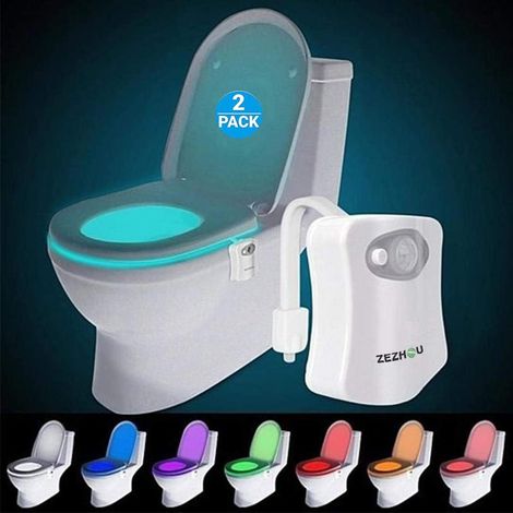 Lot de 2 veilleuses de toilette originales, lampe LED à détecteur de mouvement, veilleuse de salle de bain amusante à 8 couleurs changeantes, à fixer sur le siège de toilette, accessoire de décoration (1/5)