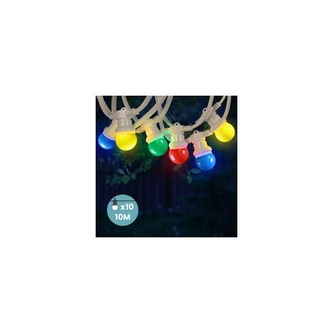 Guirlande guinguette extérieure 10 m IP65 – câble blanc, 10 ampoules colorées (bleu, rouge, jaune, vert) – décoration romantique terrasse/jardin (1/5)