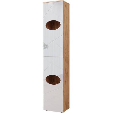 Armoire à linge Irma, Chêne doré/blanc brillant, 37.2x192cm, Vicco