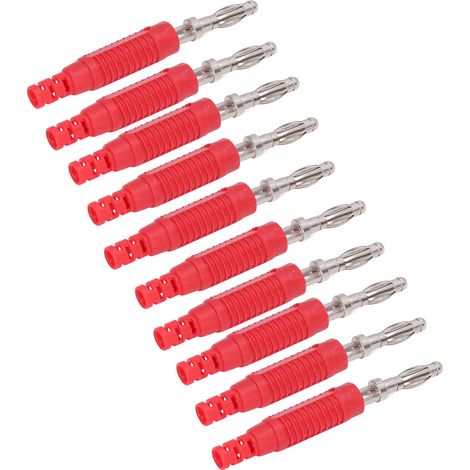 Lot de 10 connecteurs d'interface audio PA mâles en laiton en forme de banane, adaptateurs de sonde à tube isolé à sertir, J.10031, rouge. (1/5)