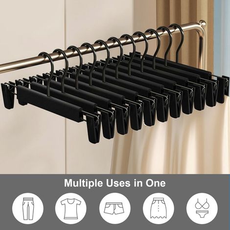 Trintion Trouser Hanger, 10Pack Skirt Hangers with Clips, Space Saving Heavy Duty Non-Slip Adjustable Clips Hooks for Organizing Trousers, Skirts, Jeans, Towels, and Sheets Mint Green (Black) (1/4)