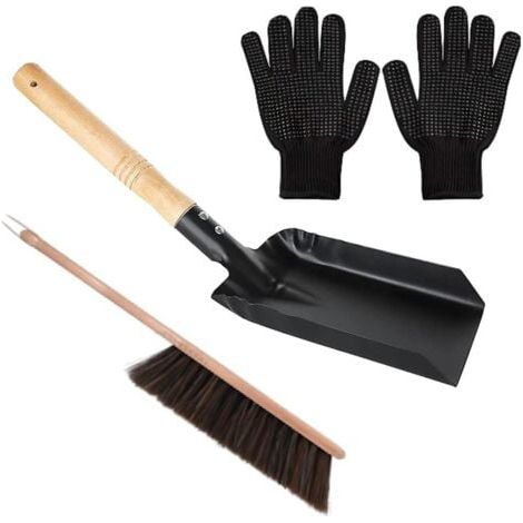 Kit de nettoyage de cheminée avec pelle, brosse de poêle à bois naturel, gant en Silicone noir, pelle de cheminée, ensemble de cuillères à cendres (1/5)