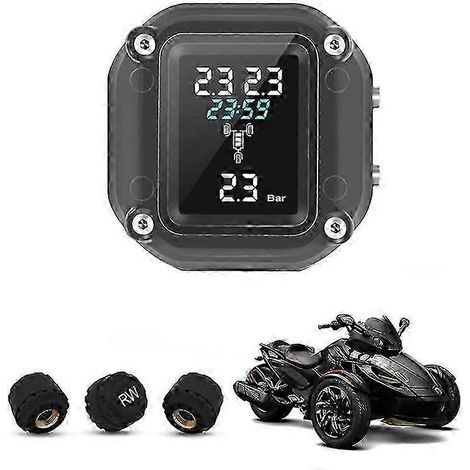 Système d'alarme de surveillance de la pression et de la température des pneus pour trikes, motos et véhicules à trois roues (TPMS) avec 3 capteurs externes (FFR) (1/5)