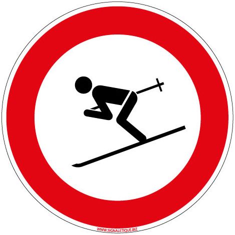 PANNEAU INTERDIT DE SKIER (D0593) - Adhésif - Diamètre 125 mm