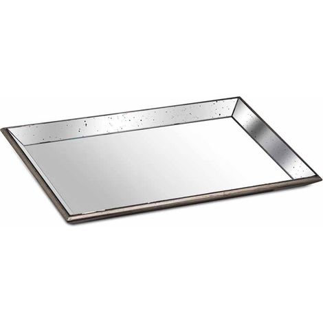 Astor Distressed Large Mirrored Tray with Wooden Detailing - Glass - L80 x W50 x H5 cm - Brown/Gold