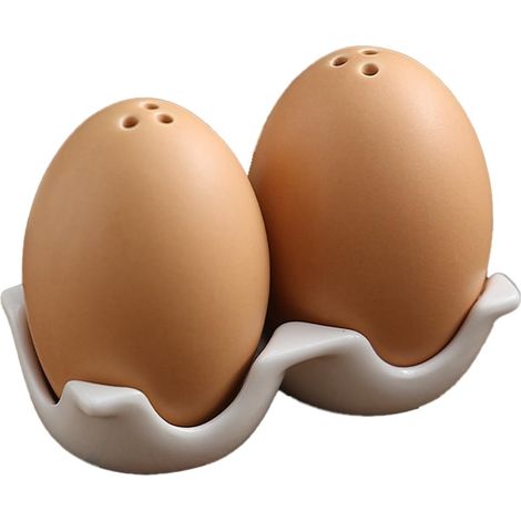 Juego de botes de cerámica para especias, salero pequeño marrón con forma de huevo, soporte de cartón. (1/5)