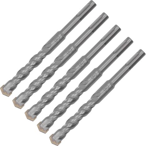 5 Stück Bohrhammer-Bohrer, 160 mm Länge, 2 Schneiden, selbstzentrierend, Hartmetallspitze, Schlagbohrer für Ziegel, Stein, Beton, 15 mm / 0,59 Zoll (1/5)