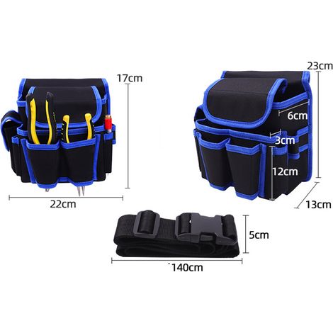 Multifunktionale, tragbare Werkzeugtasche aus Oxford-Gewebe, kleine Reparatur-Werkzeugtasche, Elektrikertasche, Werkzeugorganizer mit Gürtel, Blau L101, 23 x 13 x 22 cm (1/5)