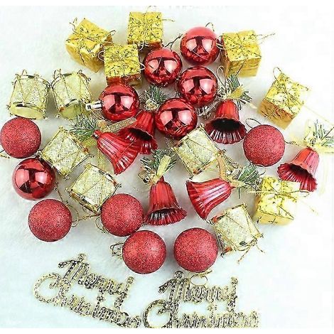 Mini boule de Noël rouge incassable en plastique, décoration à suspendre pour sapin, forme de boule, clochette dorée, cadeau pour décorer le sapin de Noël (1/5)