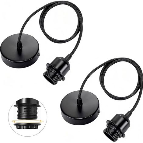 lot de 2 suspensions E27 avec bague vissable, câble textile réglable 100cm, suspension compatible avec abat-jour, douille idéale pour suspension de cuisine (1/5)